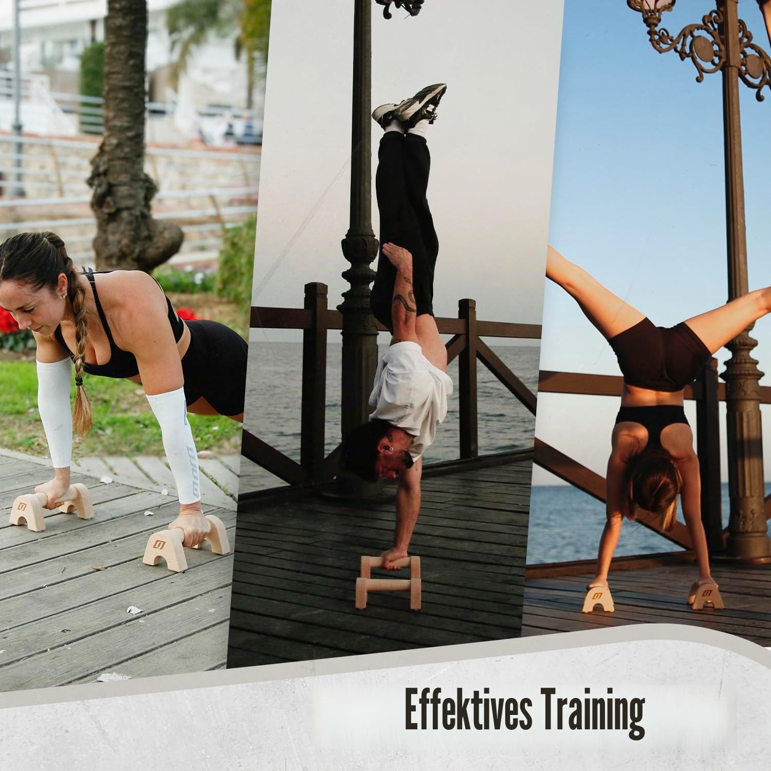 Mini-Parallettes aus Buchenholz 26 cm | tragbare Parallelstangen für Calisthenics, Handstand, Push-Up und L-sit | Rutschfester Boden, inklusive Tasche