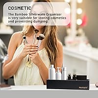 Vista 6 de Organizador de cajones de bambú, organizador de utensilios de cocina, bandeja de cubiertos, suministros de escritorio de oficina y accesorios, 15 x