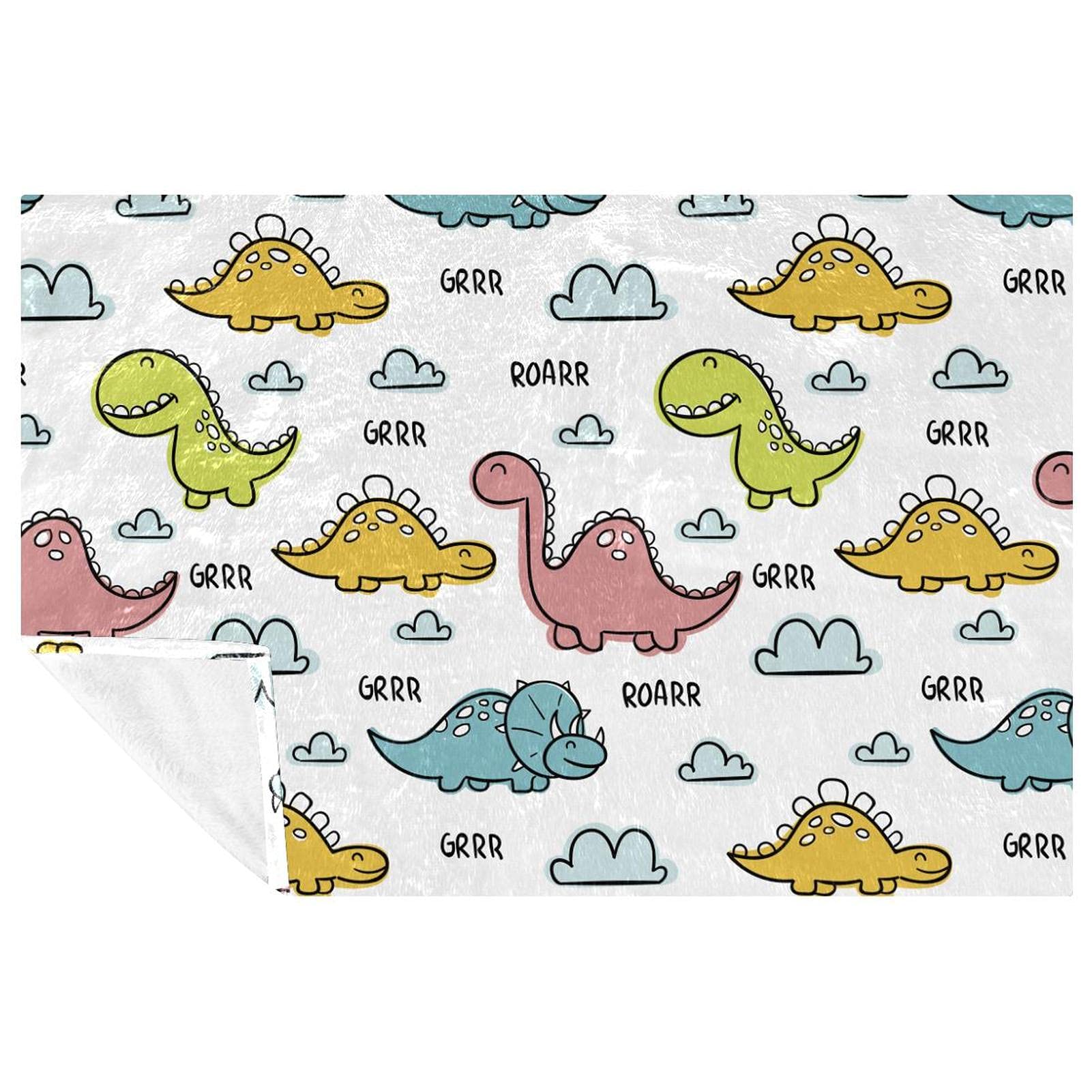 Plaid dinosaure coloré 150x100 cm doux et chaud pour lit et canapé