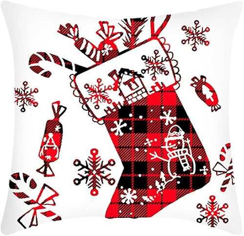 Scceatti Fundas de almohada de Navidad con cremallera cuadrada de 18 x 18 pulgadas, funda de almohada de algodón estilo campestre estilo estético