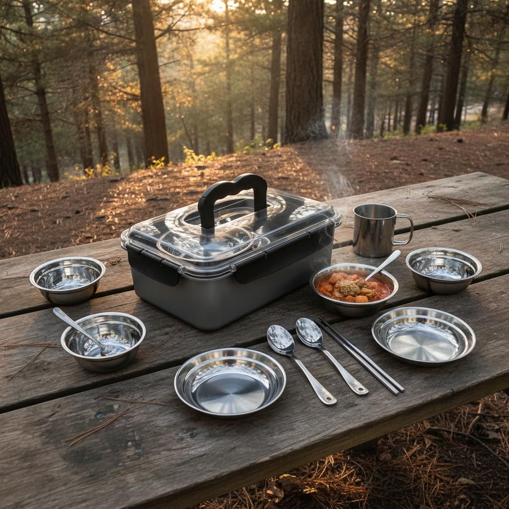 Service table camping inox réutilisable, Métalliques, Set Table Pique-nique, Aventures, Pour