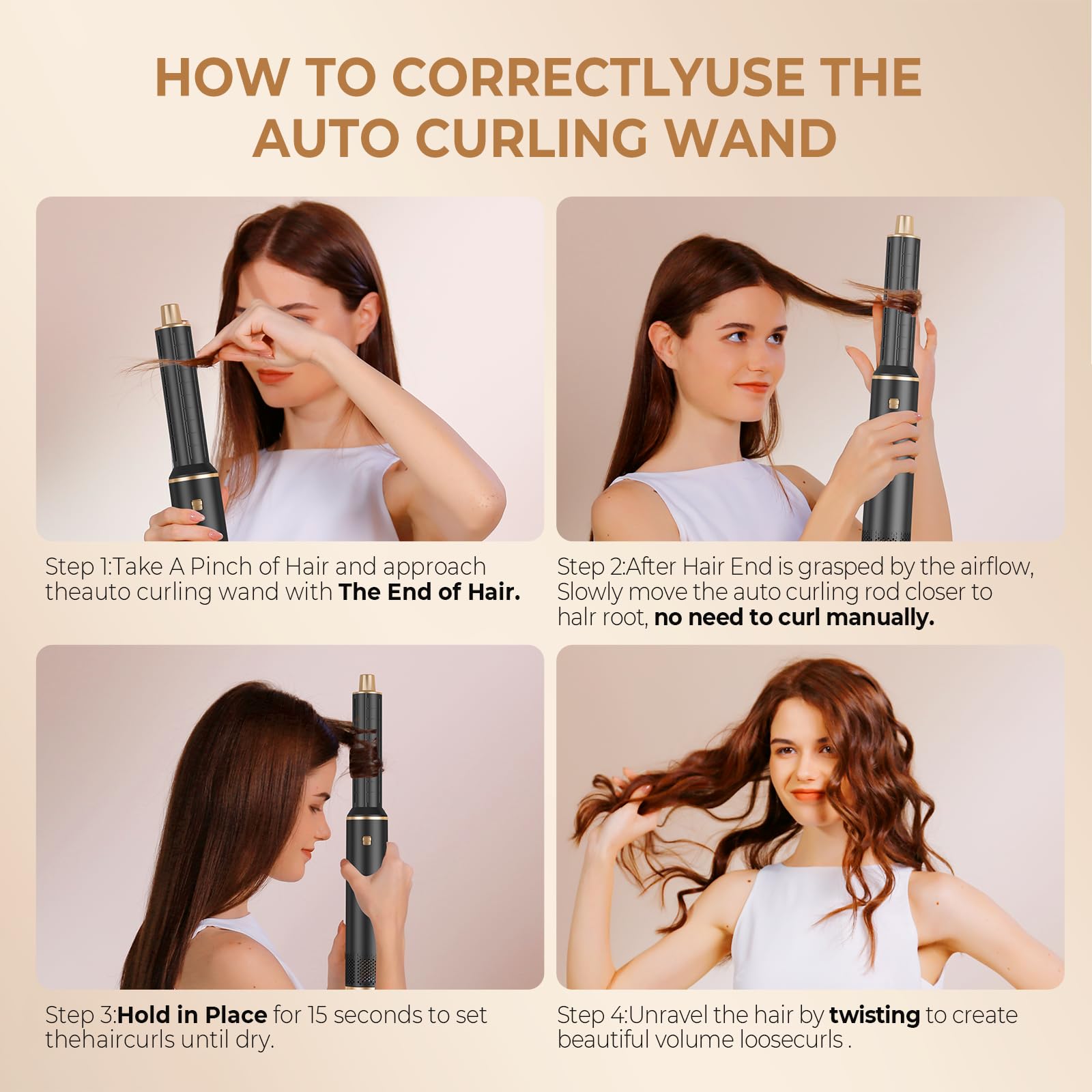 Airstyler 5 in 1 Hairstyler mit Air Lockenstab Föhn Heißluftbürste Haarstyling Geräte Föhnbürste Warmluftbürste Rundbürstenföhn Lockenföhn Stylingbürsten Multi Air Hair Dryer Styler Set, Schwarz/Gold