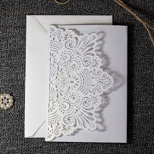 Miniatura 3 de 50sets 3D Pop Up Novia y Novio Blanco Tarjeta de Invitación de Boda Corte Láser Bolsillo Floral Invitaciones de Compromiso con Sobre y Papel