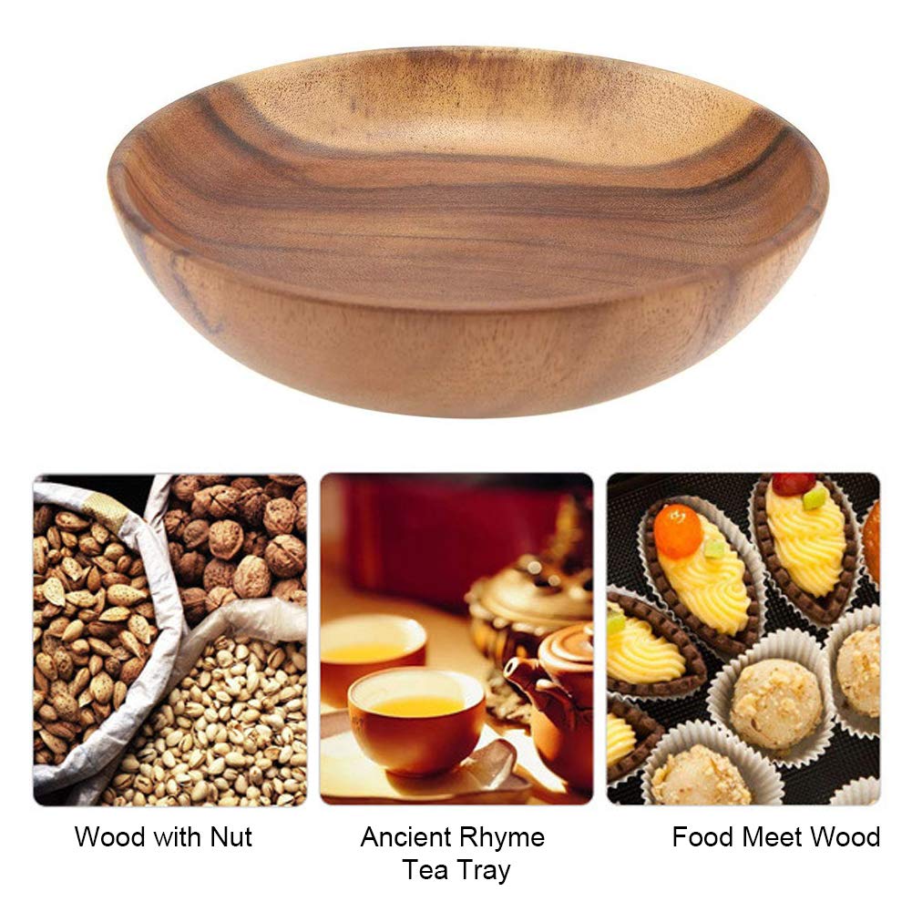 Ciotola Legno Massello Naturale Fatto Mano Classico Grande Rotondo Acacia Insalata Zuppa Pranzo Bowl Eco Friendly Premium Utensili * 4.5cm)