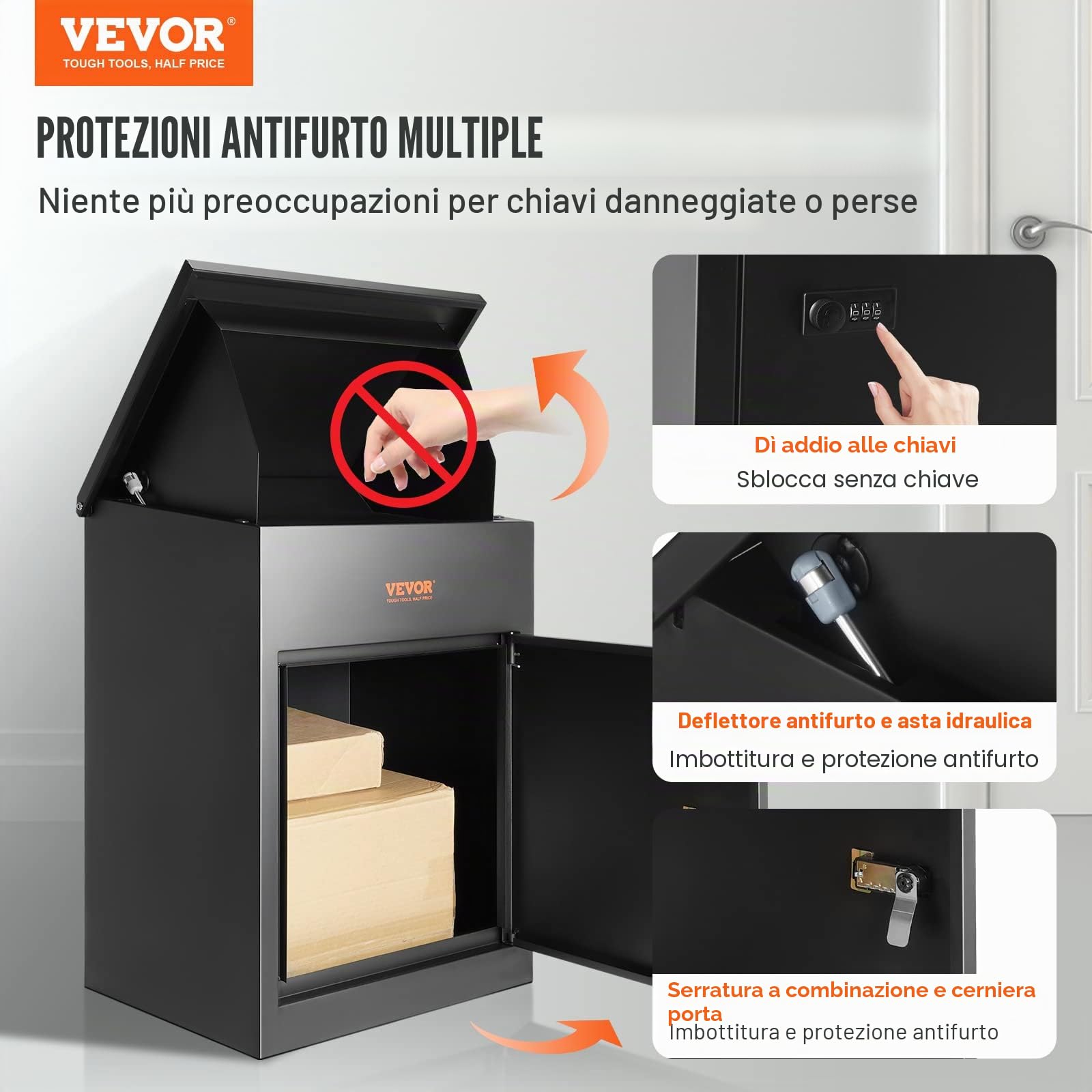 VEVOR Cassetta Postale per Pacco da Parete in Acciaio Zincato con Serratura a Codici 44x35x58,3 cm Capacità Carico 15-20 kg, Cassetta Murale per Pacchi Dimensioni max. per Pacco da 35,5x11,5x19,2 cm