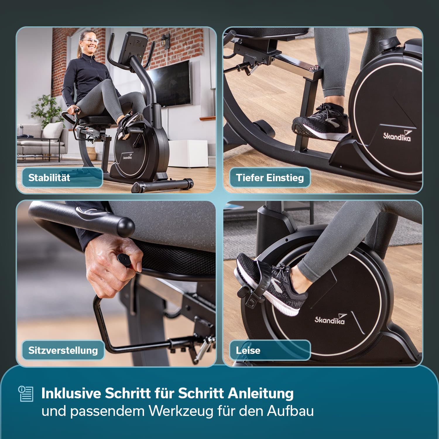 Skandika Liege-Ergometer/Ergometer Cykling P14 / P8-H Comfort | Heimtrainer Fahrrad mit Touchscreen, Multimedia Computer, bis 150 kg, Bluetooth, App-Verbindung, Kinomap | Fitnessbike für Zuhause