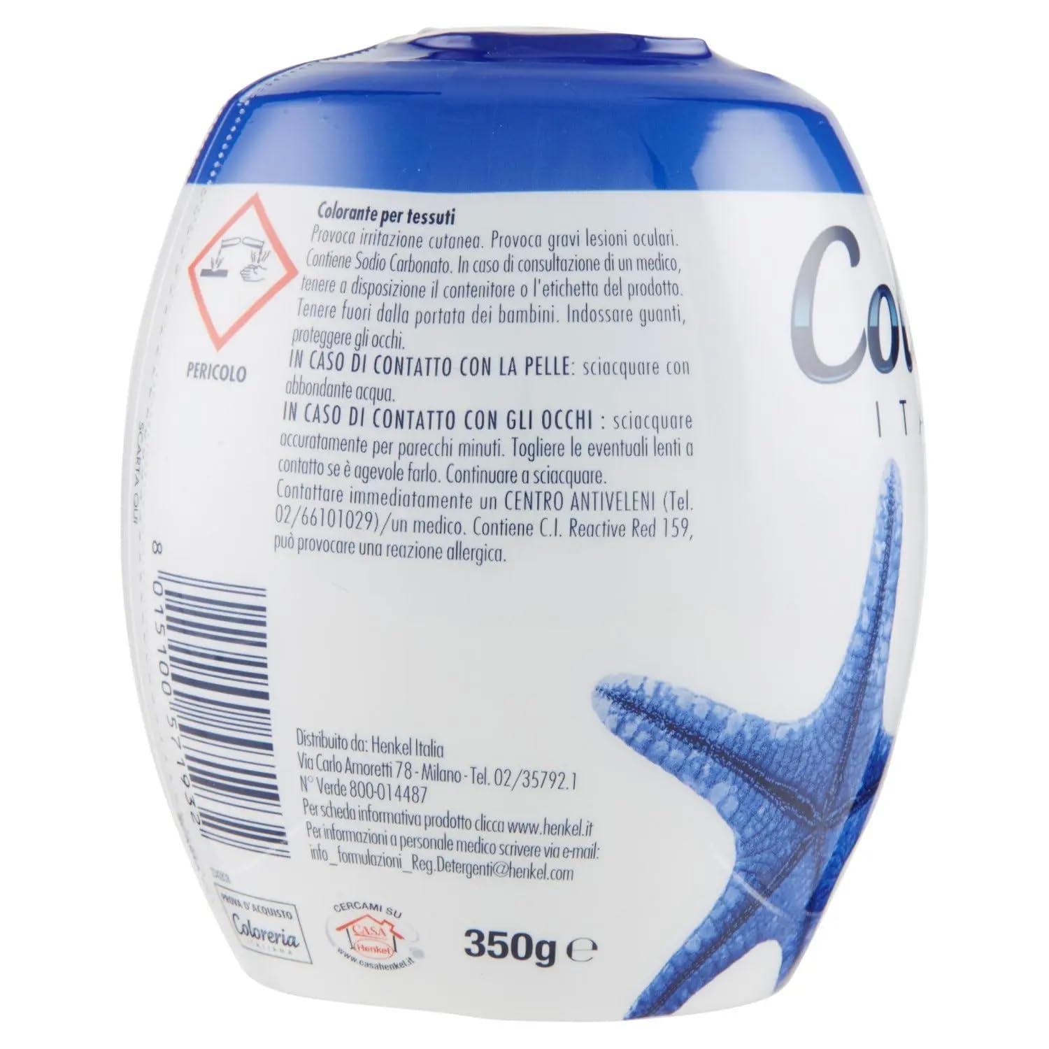 Coloreria Italiana Colorante Tessuti e Vestiti en Lavatrice, Blu Mare, Tinte textil y de ropa para la lavadora, mar azul, 350 g + llavero Beni Culinari gratuito