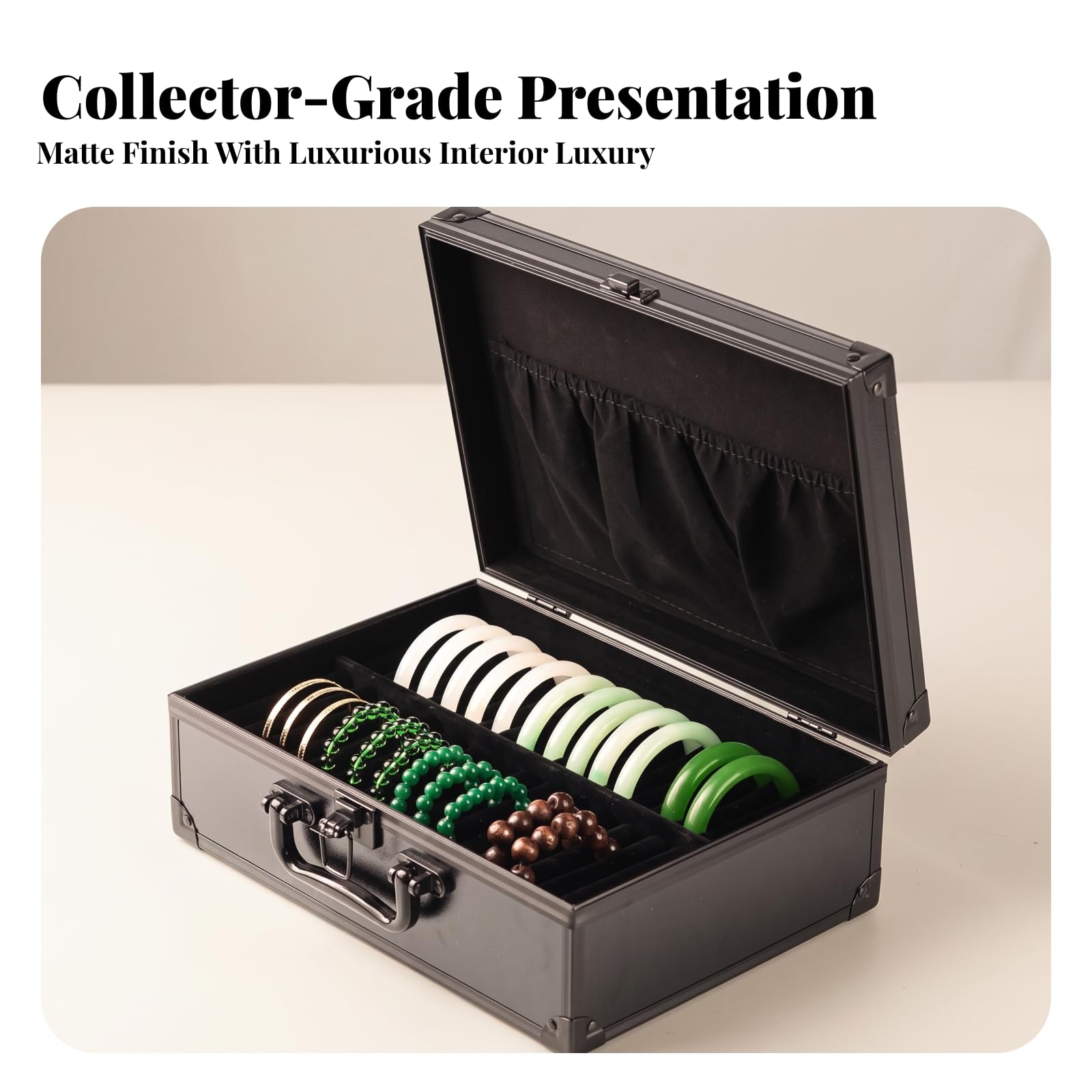 Estuche Rígido para Brazaletes Portátil | Organizador Pulseras con Asa, Adaptable, Organizador Rejillas, para Tocador, Café