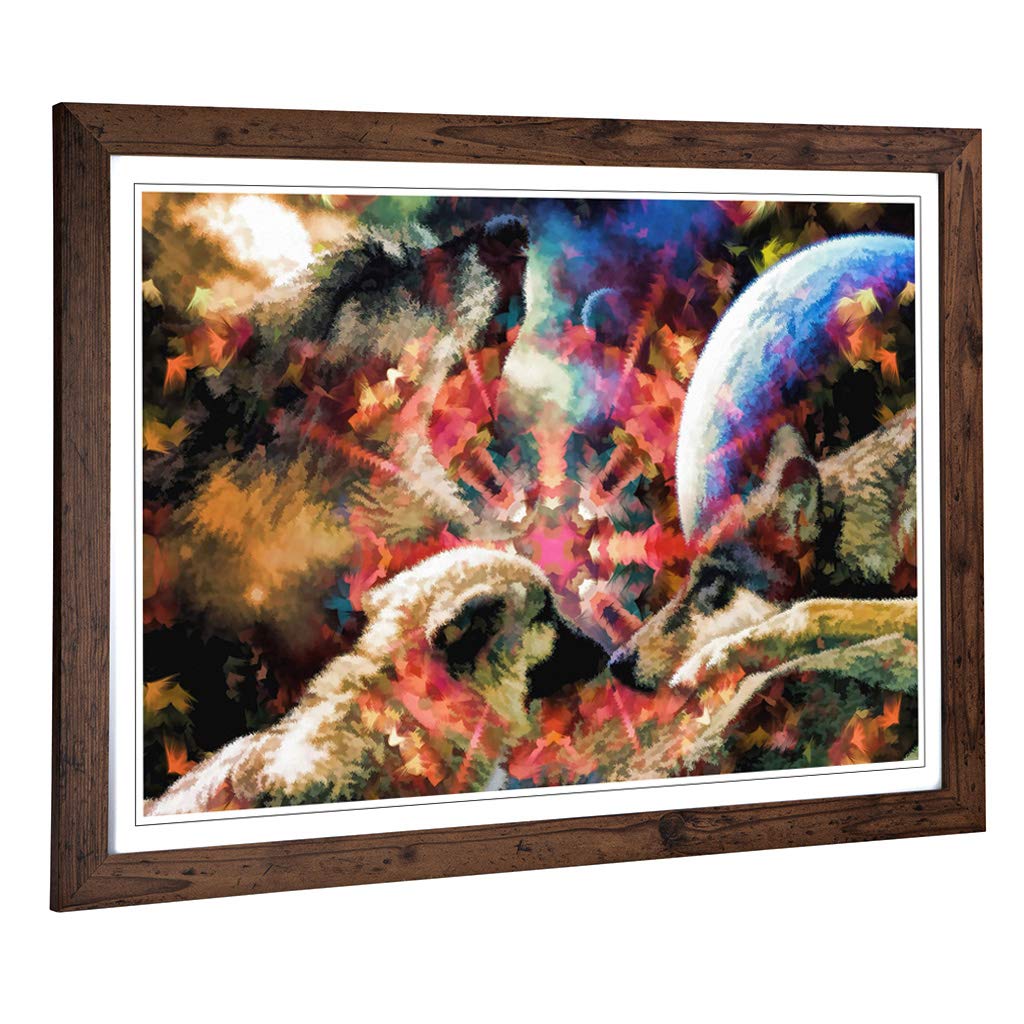 Big Box Art Framed Print of Abstract Wolf (5) Design | Wall Art Picture | Home Decor for Kitchen, Living, Dining Room, Lounge, Bedroom, Hallway, Office, Walnut, A2 / 24.5x18 Inch / 62x45cm