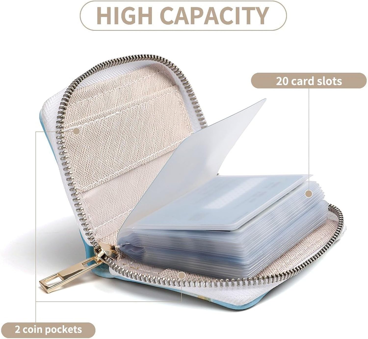 Leather Card Organizer Case Card Wallet Credit Card Holder World Map Printed Zipper Card Cases Holder for Women Men