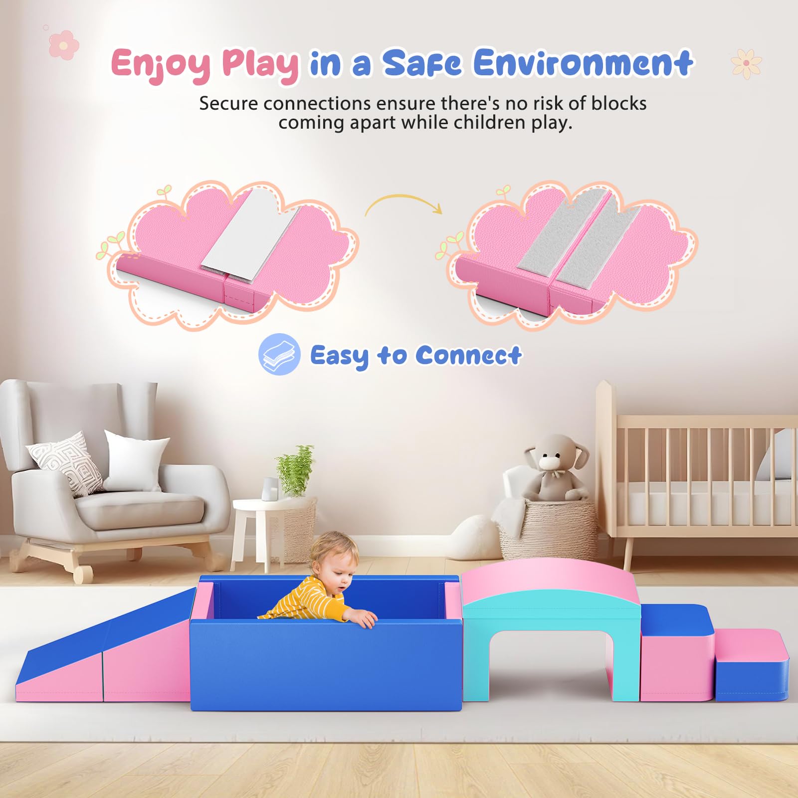 CUPCHID Blocchi da costruzione in schiuma per bambini,grandi blocchi da costruzione in schiuma giganti per bambini,giocattoli educativi prescolari per gattonare e arrampicarsi (Leone colorato-8 in 1)