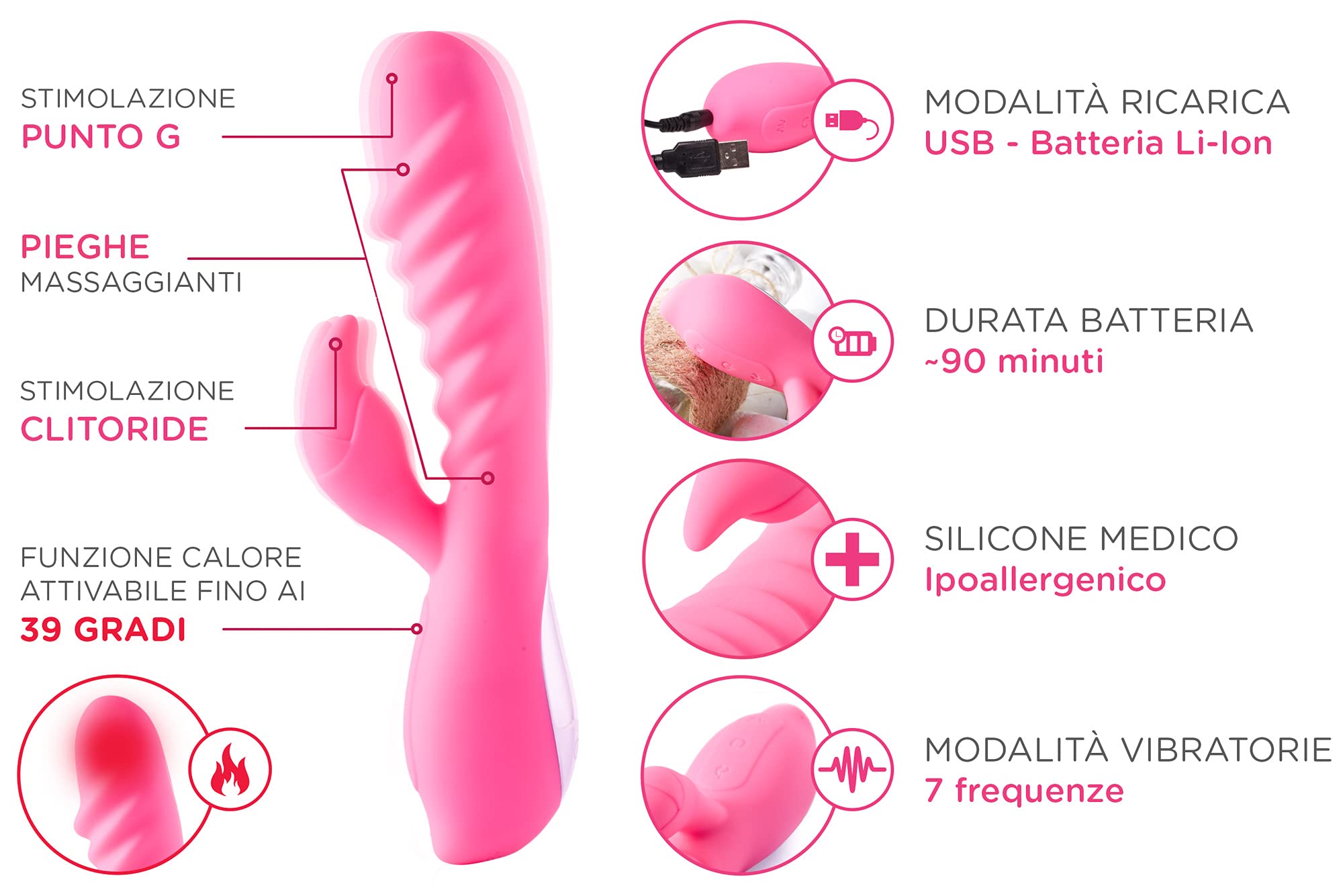 HEDO M4 | Vibratore sessuale per donna | Funzione calore | Stimolatore clitorideo e punto G | Dido vibrante | Privo di PVC e ftalati | Vibratorepunto squirt | Massaggiatore rabbit