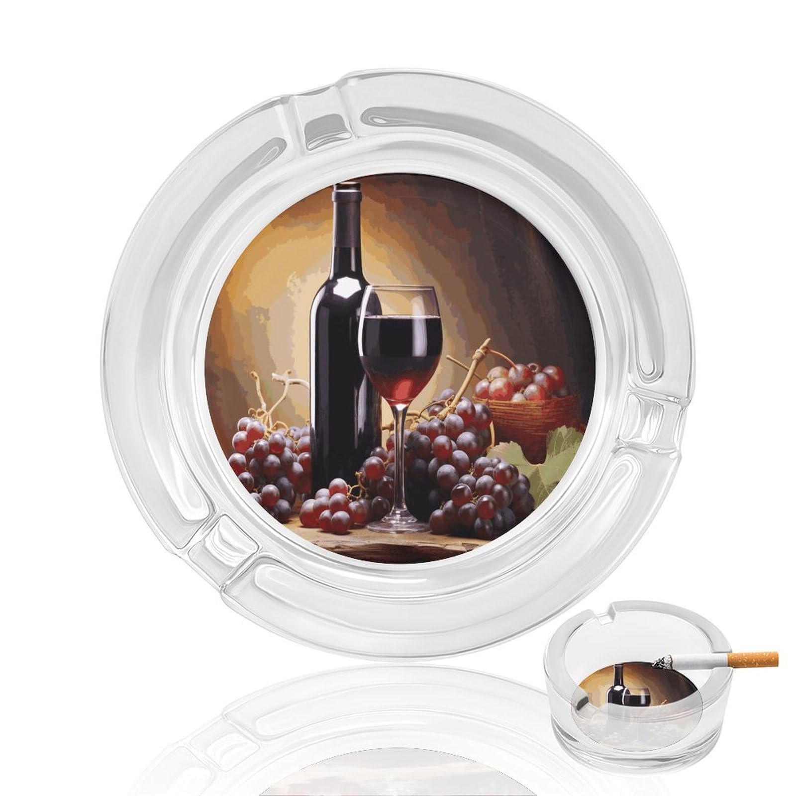 Fekiloot Men's Style Grape Wine Glass Ashtray For Cigarette Cigar,Cigarette Ashtray For Indoor Or Outdoor Use,Cigar Ashtrays With 3 Notches-Glass Decor Gift For Smokers