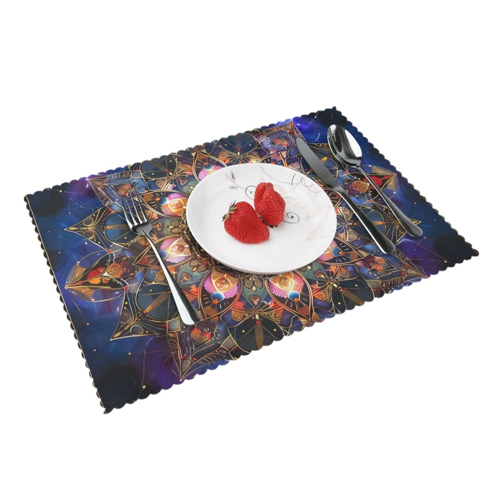 Rectangle Mandala Art Printed Placemat Heat Resistant Place Mats Set of 4 PCS Washable Kitchen Table Mats, 12x18 Inch