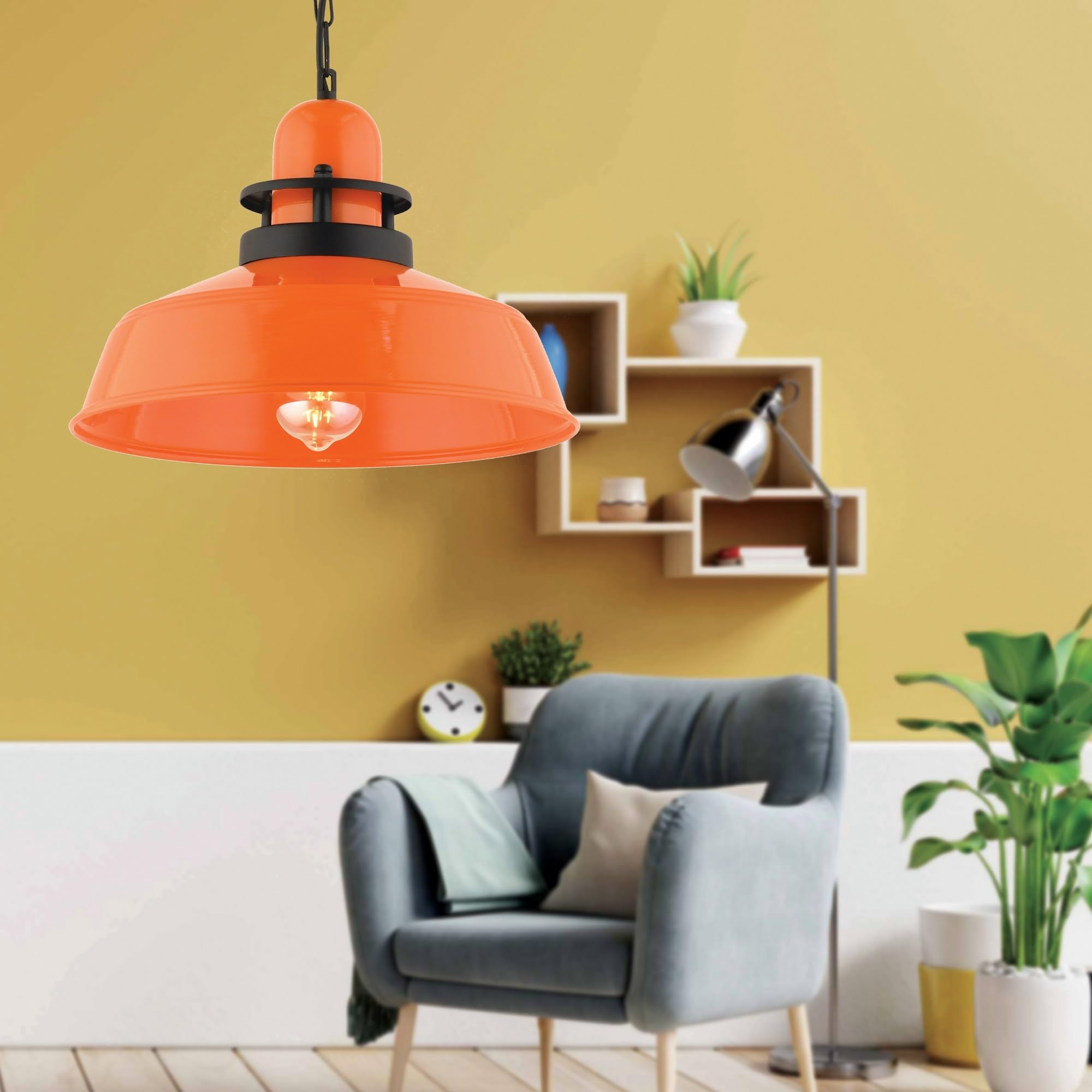 Opviq Stylish Orange Chandelier, Adjustable Height 30-130 cm, Metal Body, Diameter 34 cm, E27 Socket (Max 40 W), Perfect for Modern Interiors, IP20 Rated