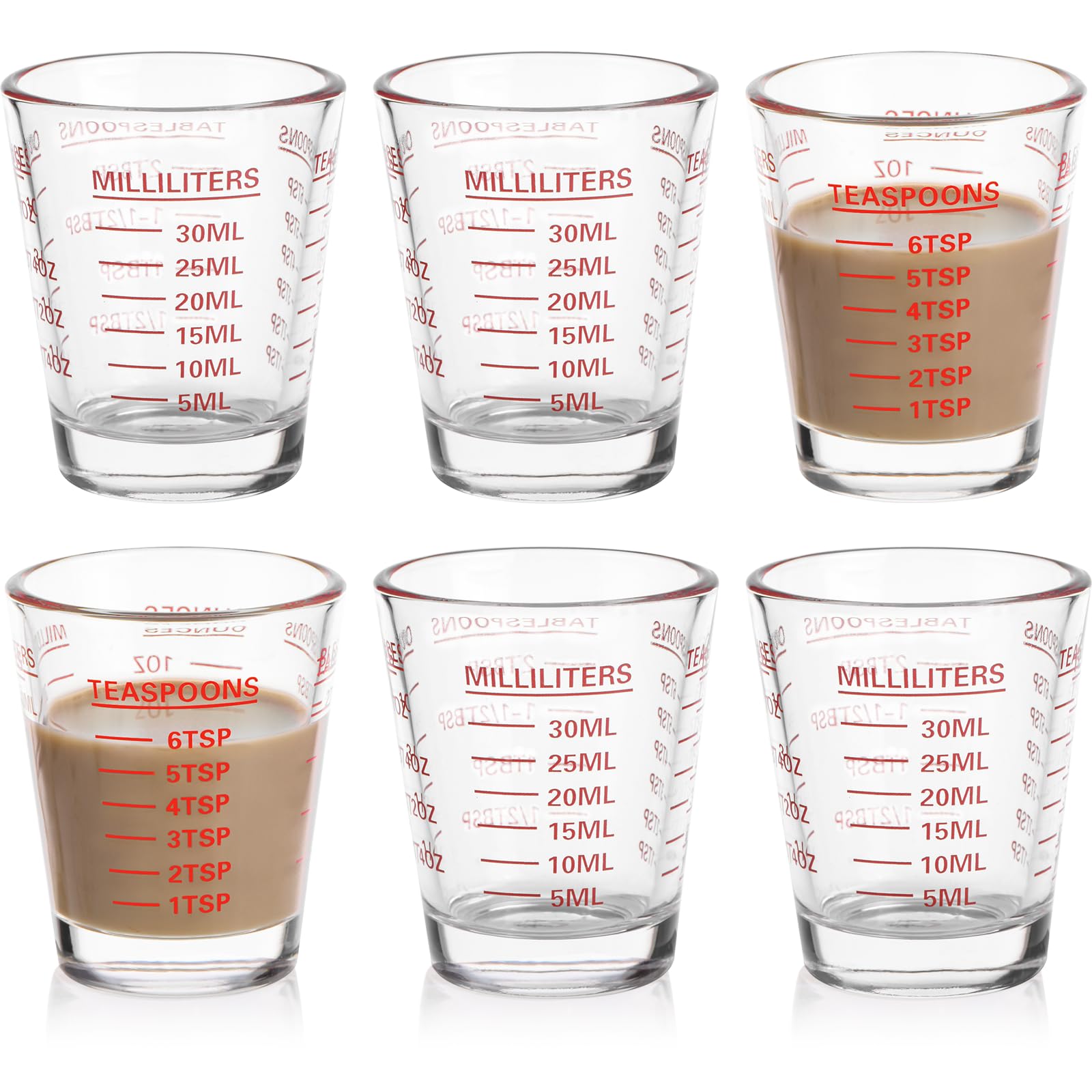 Shot Glass Measuring Cup Set, 6 Pack Espresso Shot Glasses (Red)