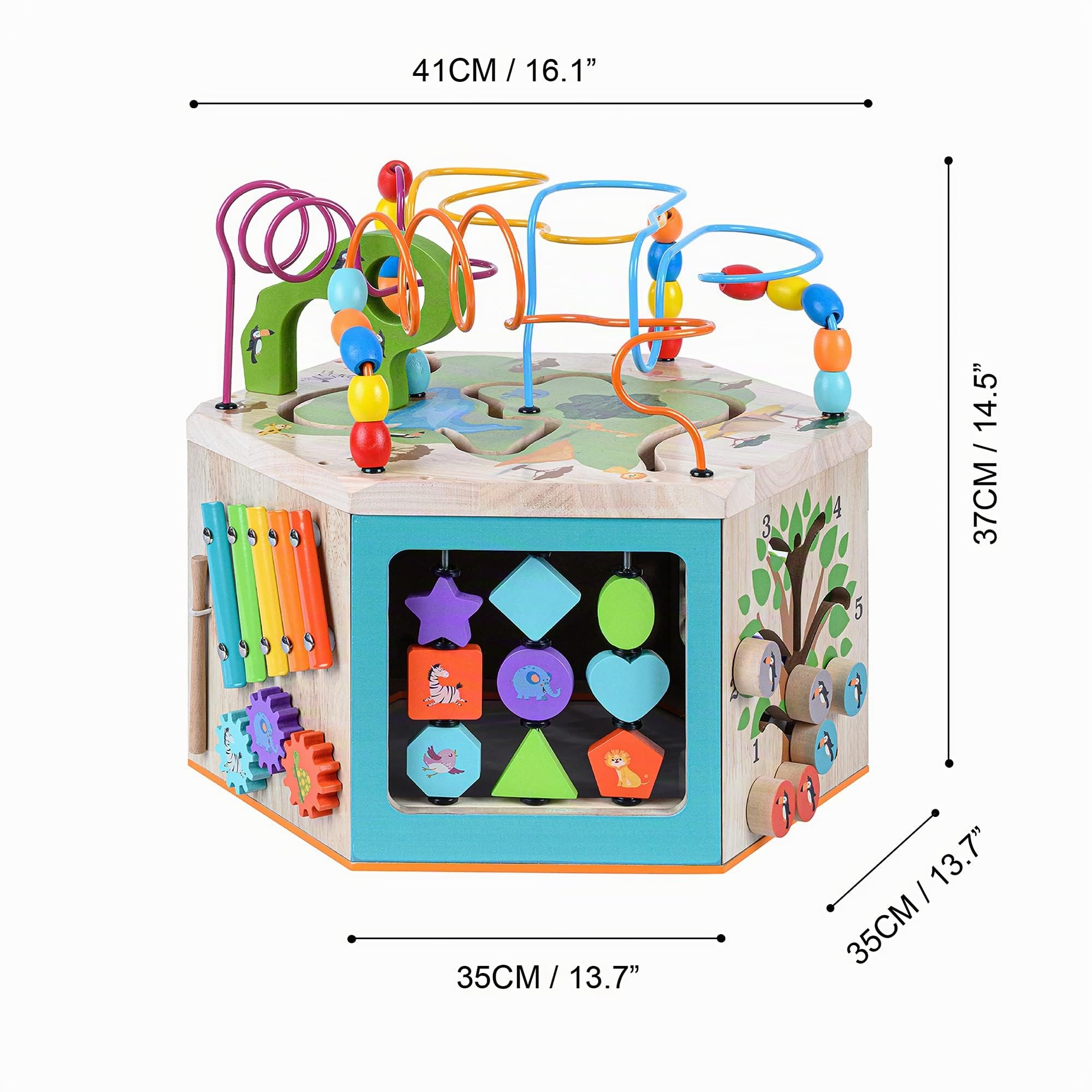 Teamson Kids Grand Cube D’Activité en Bois 7 en 1 Jeu D’ Éveil 1 an Premier Âge Éducatif Apprentissage Bébé PS-T0005
