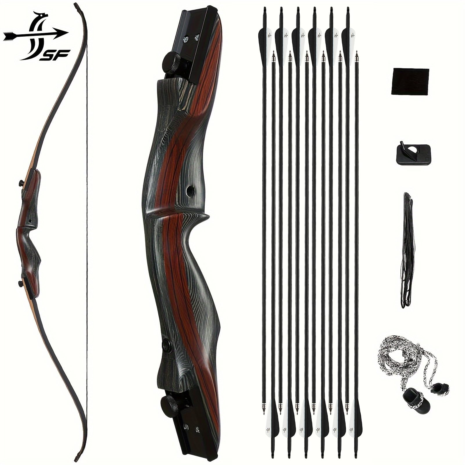 62-Zoll-Wettkampf-Recurvebogen für Outdoor-Bogenschießen, 40-50 lbs Zuggewicht, Rechtshänder, ideal für Jagd und Turniere