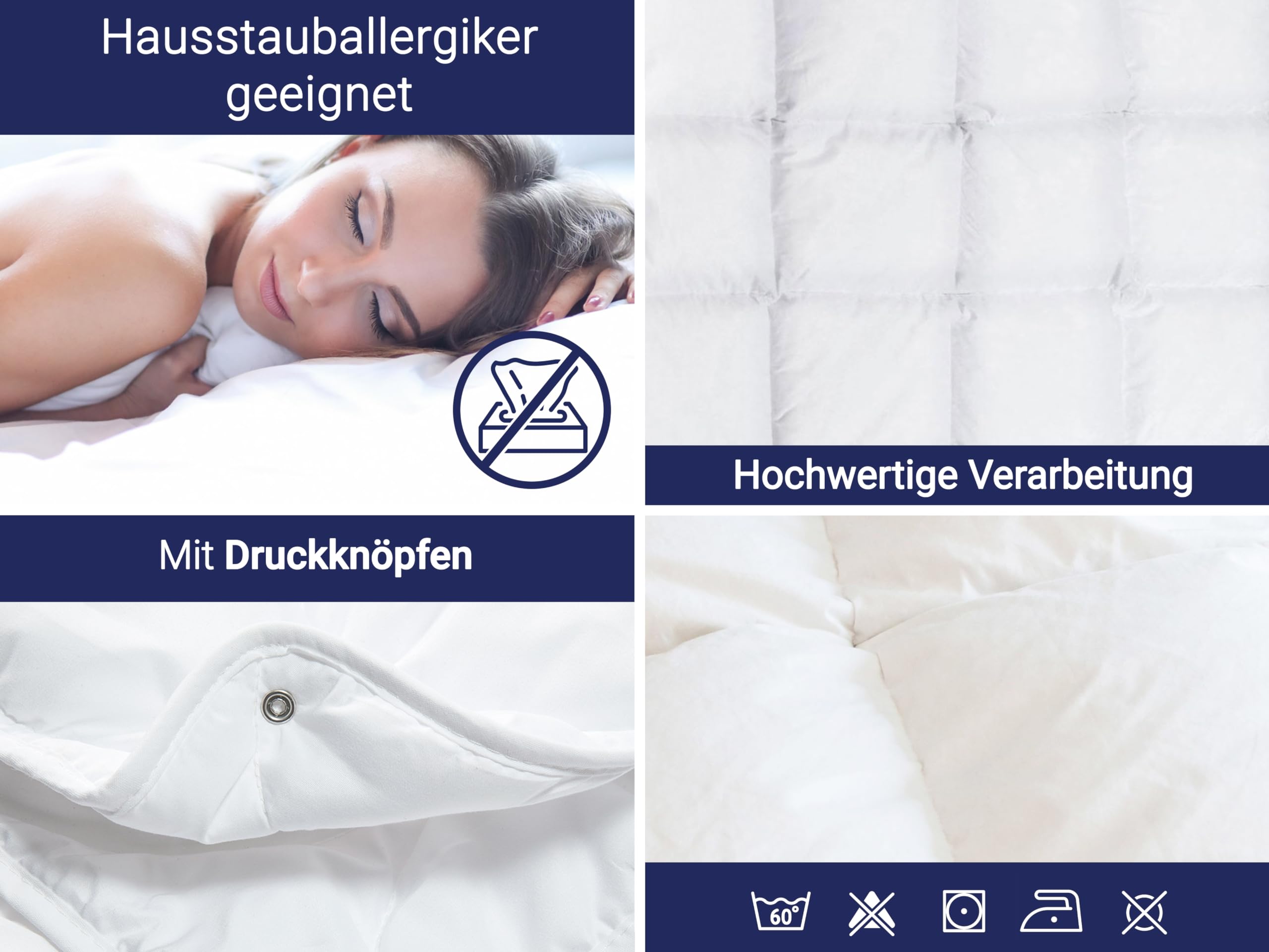 ZOLLNER 4-Jahreszeiten Bettdecke - für Sommer und Winter - aus 2 zusammengeknöpften Decken - waschbar bis 60 °C - 135x200 cm - Hotelqualität - Oeko Tex Zertifiziert