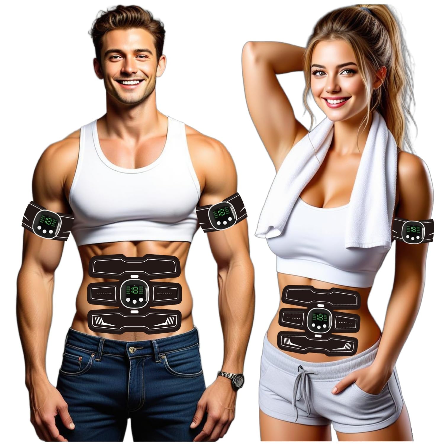 AILEDA Elettrostimolatore Muscolare, EMS Suscolo Addominale,LCD Display,Elettrostimolatore per Addominali,ABS Trainer/Toner per Addome/Braccio/Vita/Gambe 8 modalità 19 intensità
