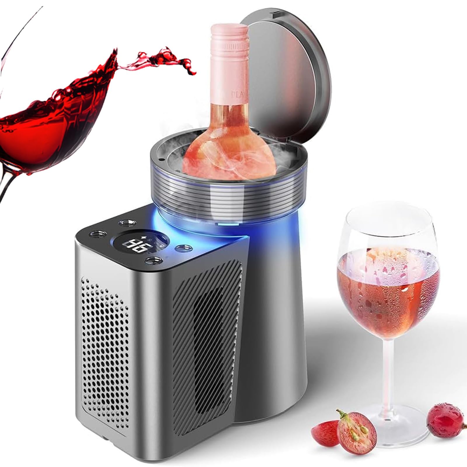 FHRKA Electric Wine Chiller,750mL Single Bottle Wine Cooler & Champagne Chillers,Stainless Steel Portable Iced Beer Wine Beverage Chiller (Silver)