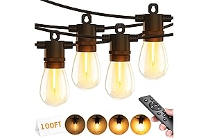 Weatherproof Outdoor String Lights with Remote Control - 100FT Dimmable LED Patio String Lights