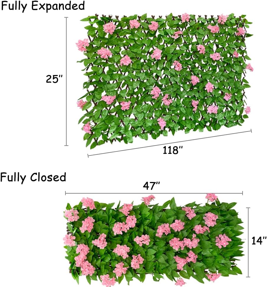 86 York Expandable Fence Privacy Screen Faux Ivy Decorative for Outdoor Garden Wall Patio Balcony, Artificial Hedge Lattice Fencing(Single Sided Leaves) (2, Hydrangea-Pink)