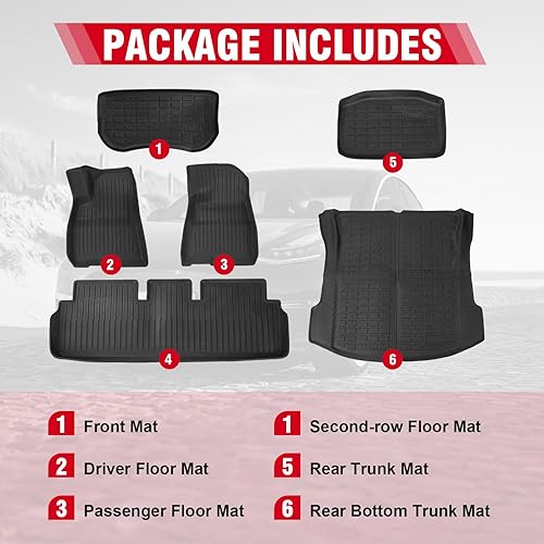 Miniatura 3 de Partol Alfombrillas para Tesla Modelo 3 2021 2022 2023, 6 piezas de TPE impermeables juego de alfombrillas de piso 3D de cubierta completa
