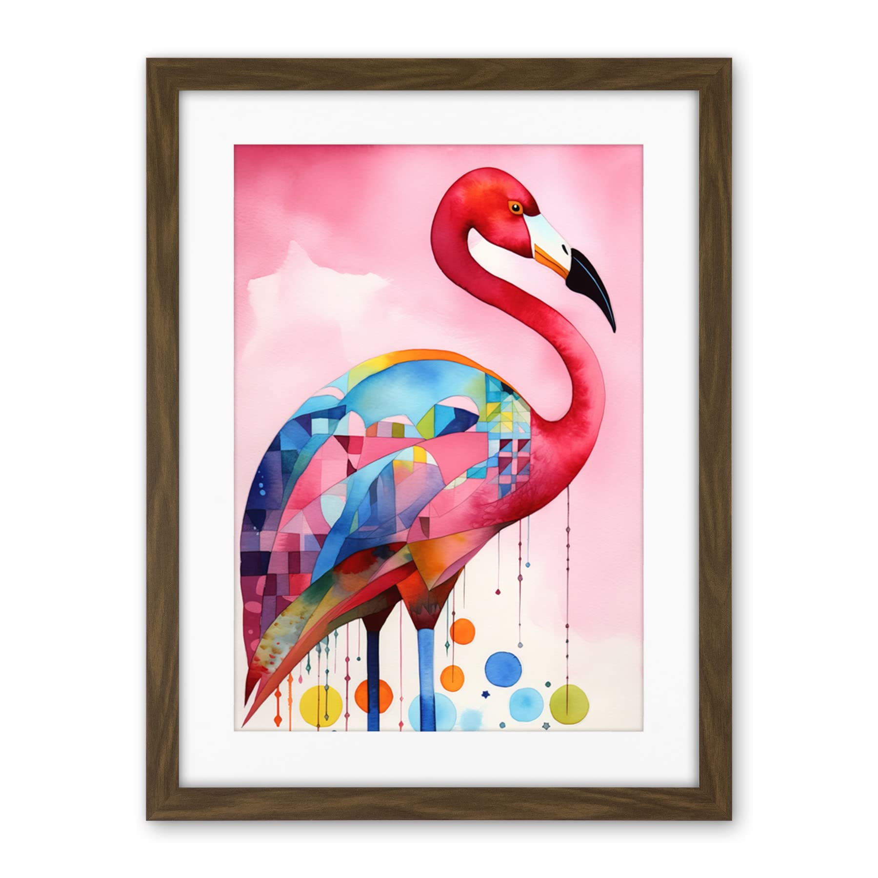 Artery8 Flamingo Bird Folk Art Watercolour Painting Artwork Framed Wall Art Print 18X24 Inch