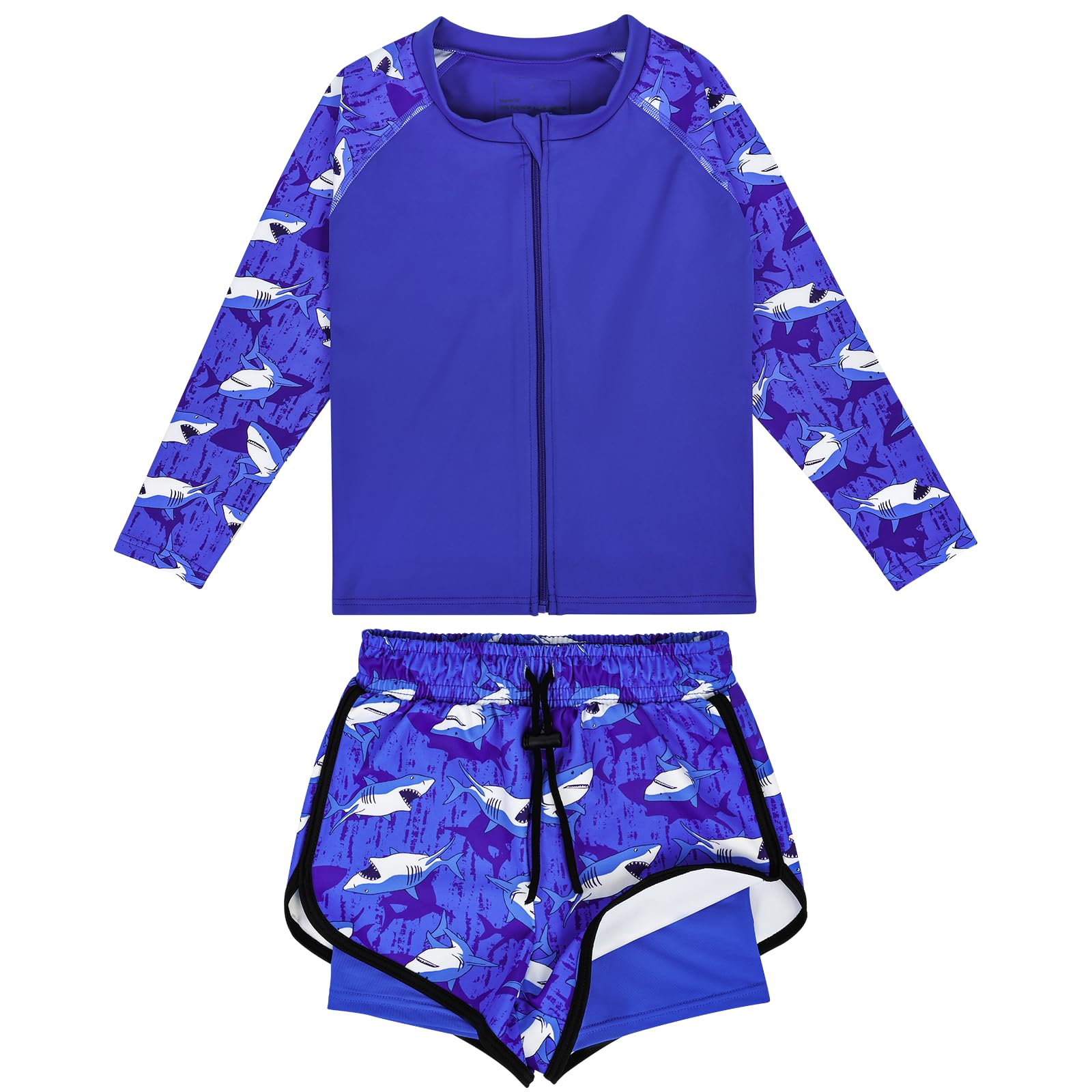 MooMoo Baby Boys Rash Guard Swimsuit Set, 2-Piece Swimwear with Long Sleeve Shirt and Pant Toddler Bathing Suit Shark Print