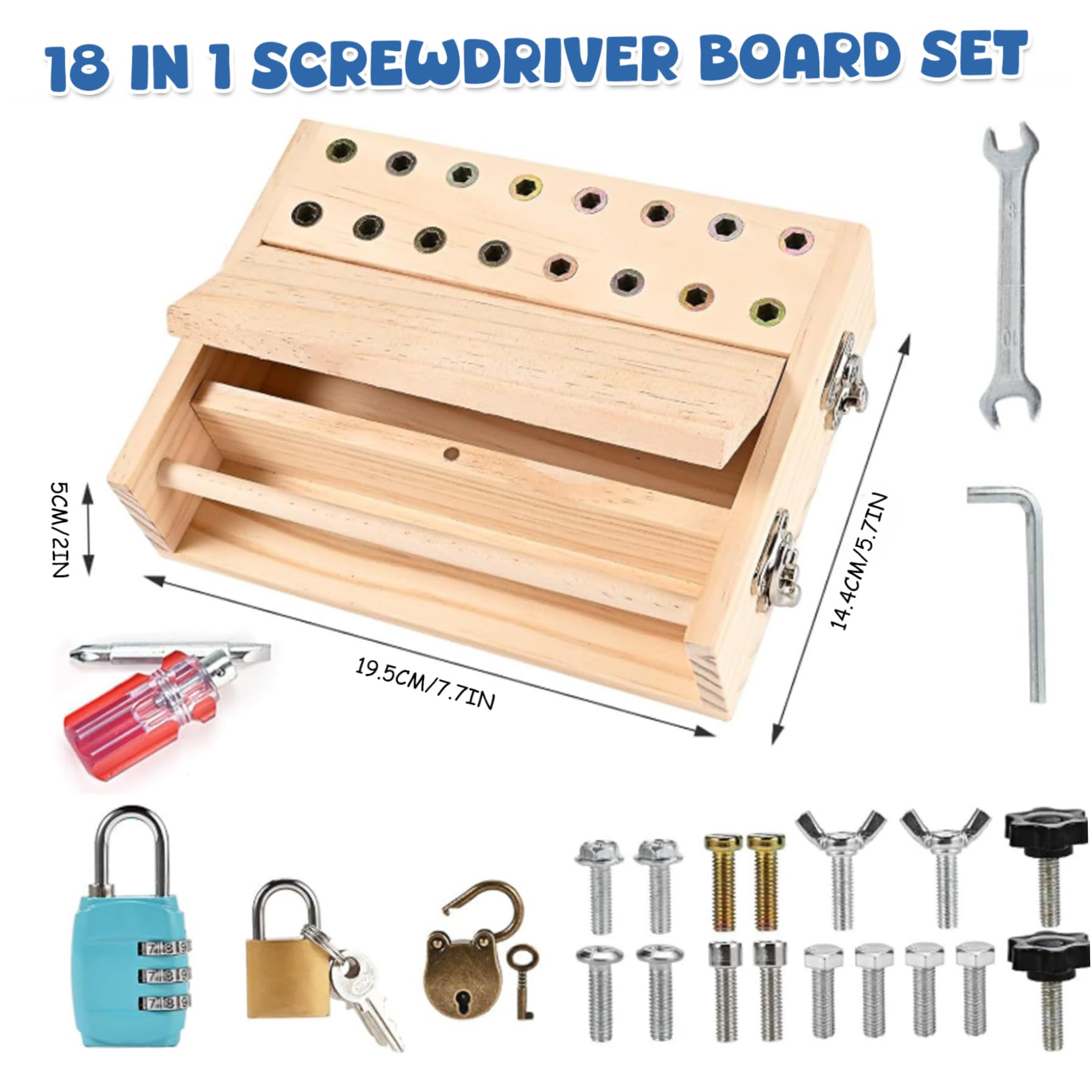 1 Tablero Ocupado, Destornillador de Madera, Juego de Tablero Ocupado Montessori con Cerradura y Llave, Juego de Herramientas para Preescolar Educativo para niños de 3 a 6 años