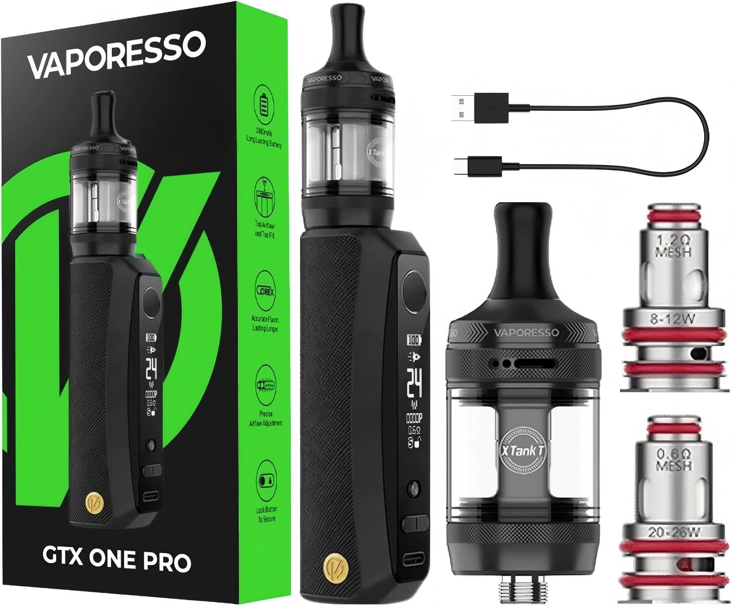 atomizzatore vaporesso gtx one Vaporesso GTX One Pro Mod Kit con batteria integrata 3000mAh, atomizzatore  XTank T da 3ml (ricarica dall'alto) compatibile con resistenze GTX  (0.6Ω/1.2Ω)