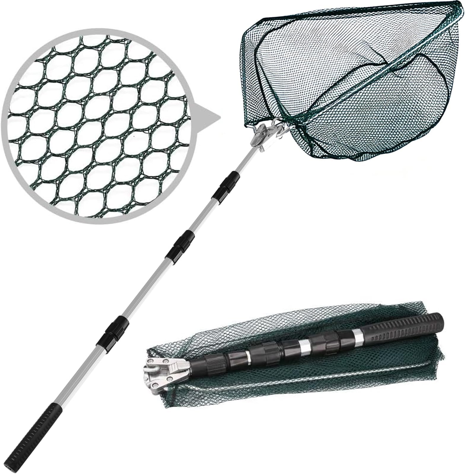 Fishing Landing Net Telescope Foldable Collapsible Extensible for Bird Fish Catch Release Lightweight Portable Aluminum Alloy Frame Handle