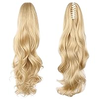 Vista 19 de Extensión de Cola de Caballo, Extensión de Cabello con Garra Larga de 20", Piezas de Cabello Sintético Ondulado Liso con Clip en Peluca de Cola