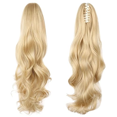 Miniatura 19 de Extensión de Cola de Caballo, Extensión de Cabello con Garra Larga de 20", Piezas de Cabello Sintético Ondulado Liso con Clip en Peluca de Cola