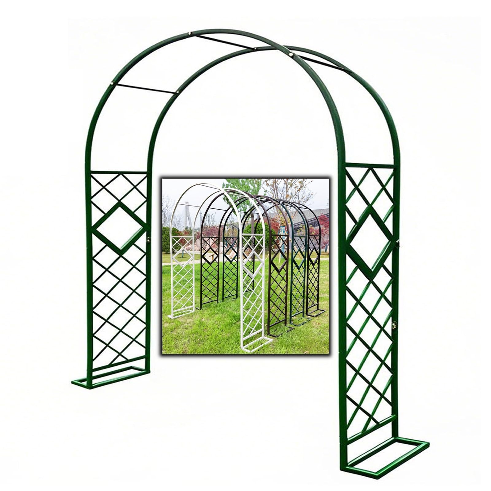 Tonnelle de jardin en acier 20 mm - Treillis en métal pour plantes grimpantes - Largeur réglable 140-380 cm - Vert - Décoration de mariage - Arche de jardin extérieure B 220 x H 230 cm