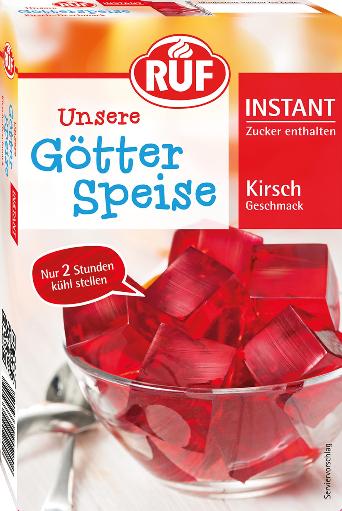 RUF Instant Götterspeise Kirsch-Geschmack, Götterspeisenpulver für roten Wackelpudding, schnelle Zubereitung, nur Wasser hinzufügen, 1er Pack, 1 x 100g