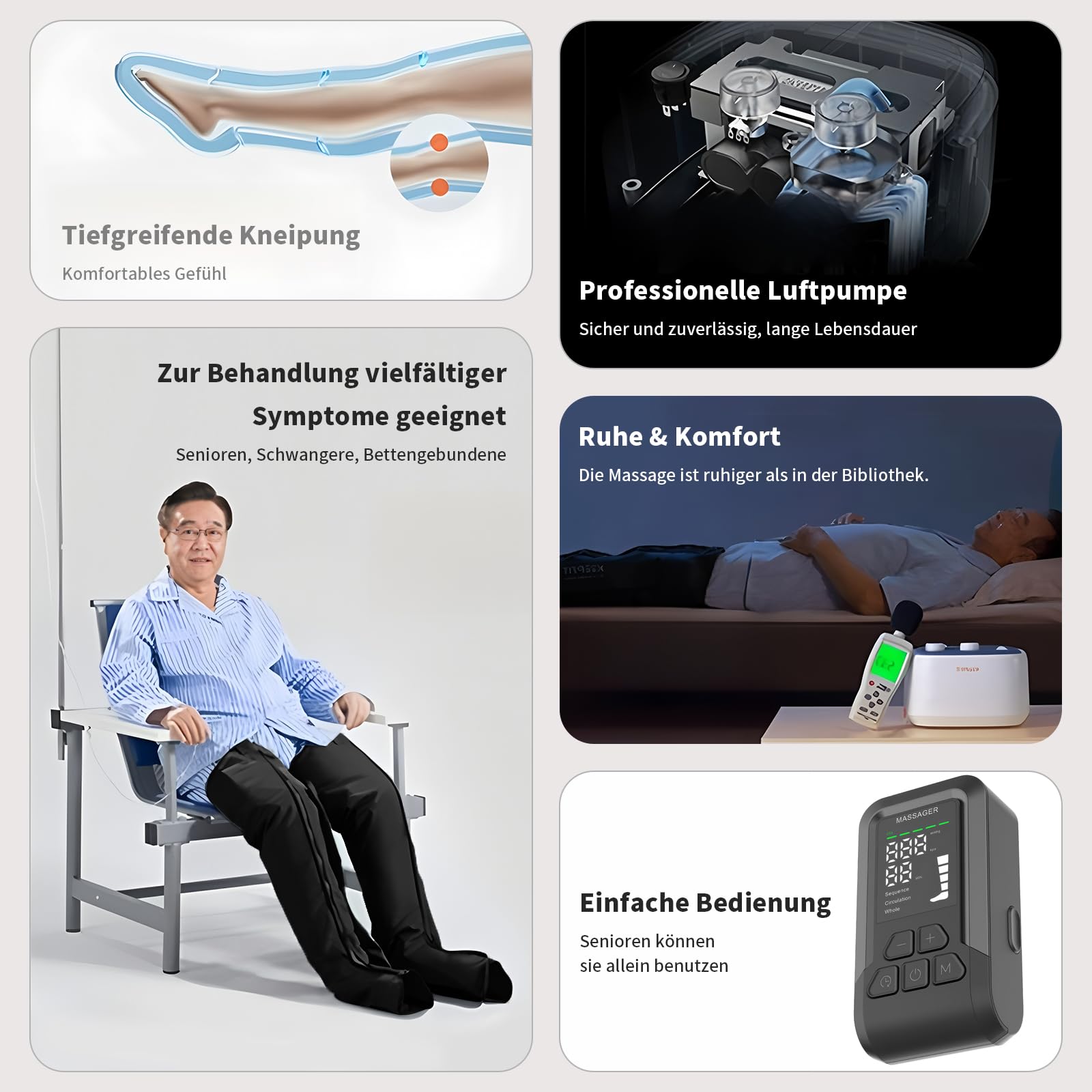 mono Kabellose Recovery Boot, einzelner Kompressionsstiefel für Muskelregeneration&Durchblutung, Druckwellen-Therapie (Sport/Regeneration/Lymphdrainage) (L-Beinumfang von 49-60 cm)