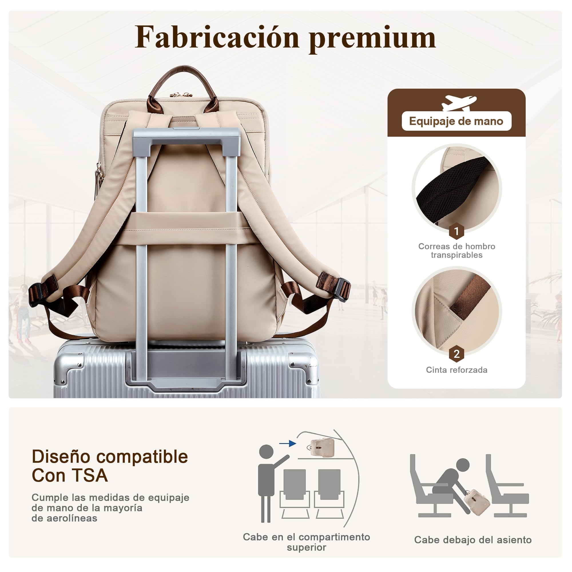 Mochilas Mujer Casual Moda Bolso de Señoras para portátil de 15,6 Pulgadas con Mango Bolso de la Universidad Escuela Viaje Trabajo Impermeable Nylon Bolso de Mujer Blanco