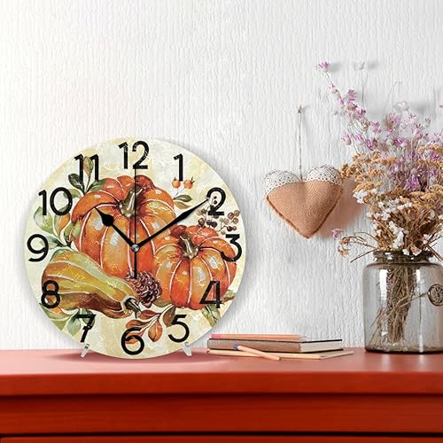 Miniatura 2 de Reloj de pared de hojas de arce de calabaza de otoño, silencioso, sin tictac, decoración rústica de otoño, cocina, cama, baño, relojes redondos de