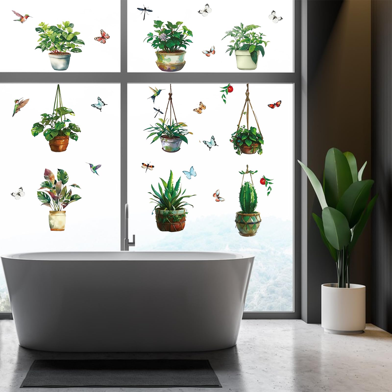 Pegatinas Decorativas Para Ventanas Decalmile Pegatinas De Ventana Plantas Hojas Verde Colgantes Adhesivos Cristales