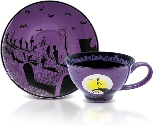 Disney The Nightmare Before Christmas Spiral Hill - Taza de té y platillo de cerámica  Juego de fiesta de té para café expreso moca