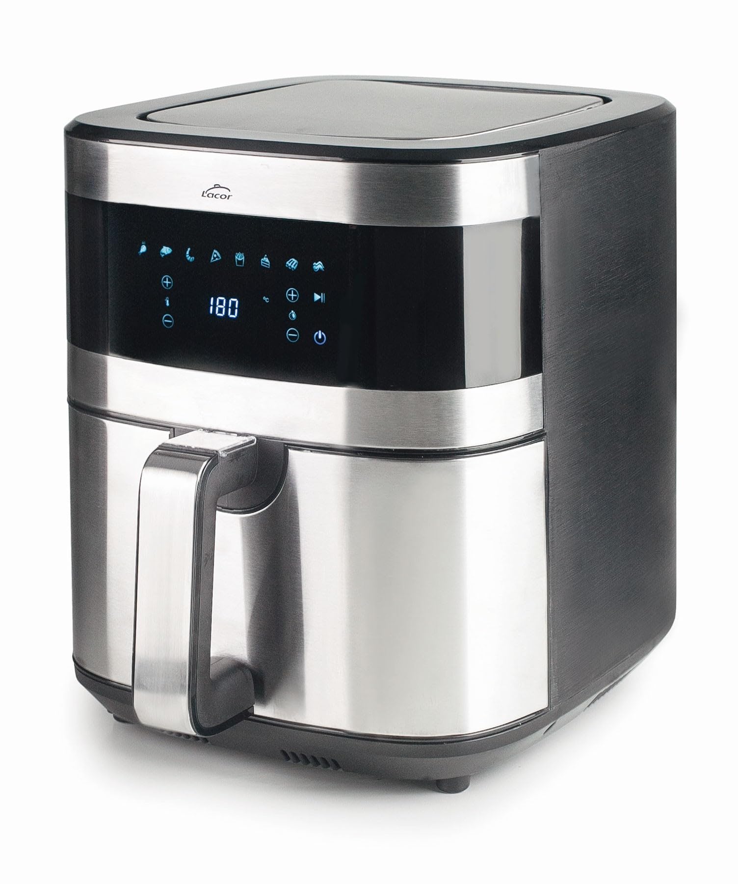 Lacor - 69511 - Freidora Sin Aceite Ecofry, Freidora Aire con Tecnología TotalCook, Air Fryer con Recetario Exclusivo en 3 Idiomas, Fácil de Usar, Pantalla Táctil, 8 Programas, 1500 W, Capacidad 5,5L | Utensilio profesional duradero; diseñado para un rend