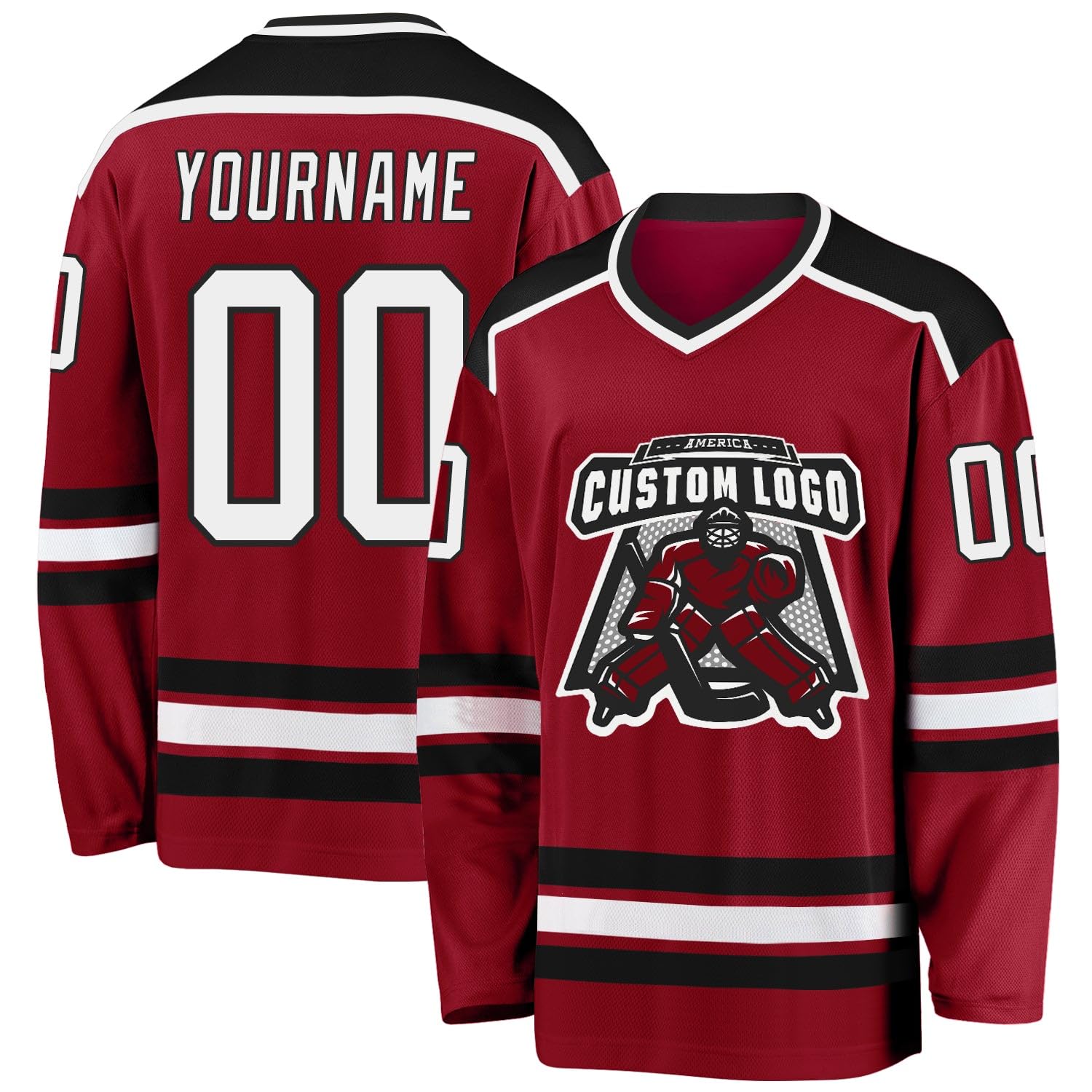 Custom Name Number White Red-Gold Hockey Jersey, Personalized Team V-Neck Sports Hockey Jersey for Men Women Youth