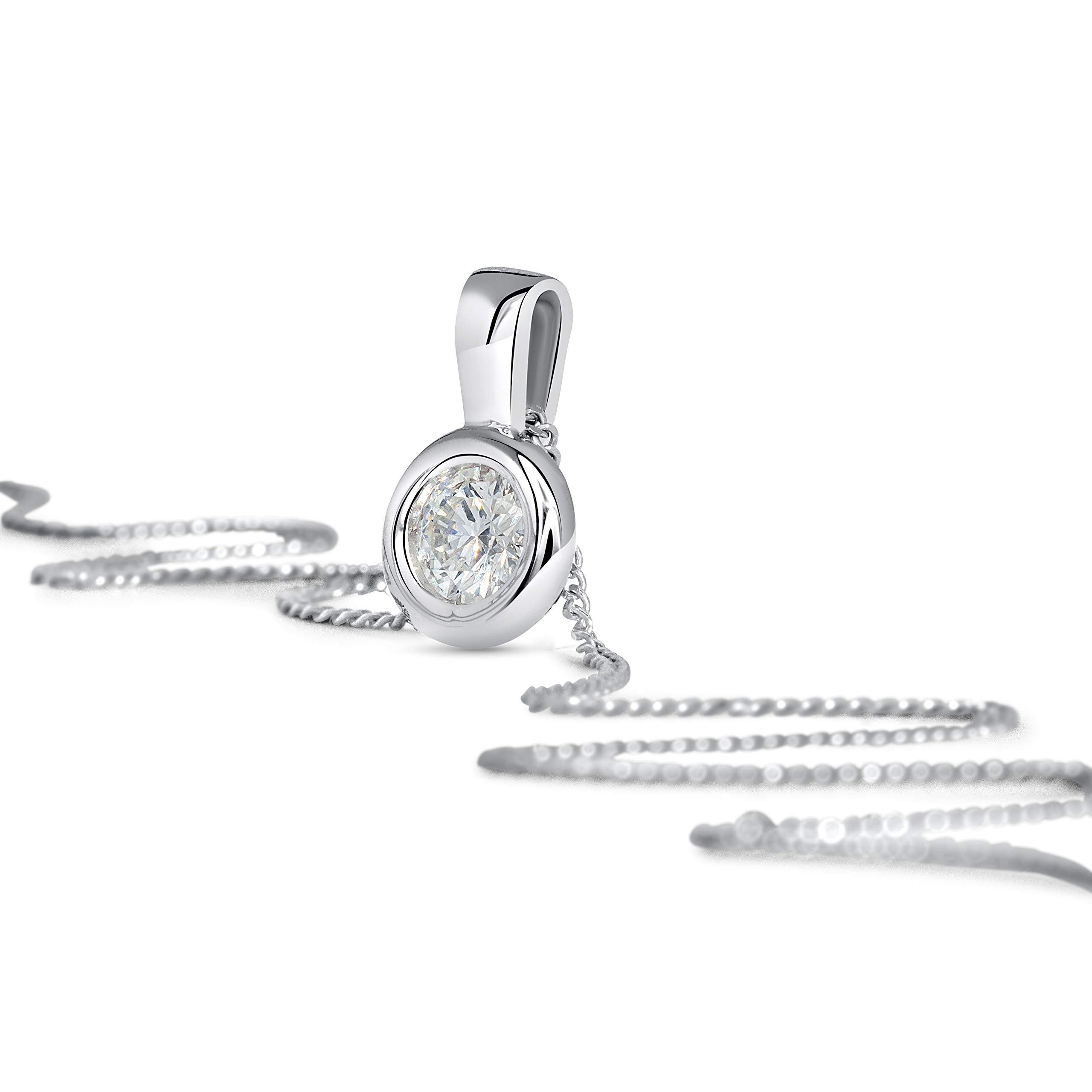 MIORE Łańcuszek damski 0,15 ct diament naszyjnik z wisiorkiem soliter diament brylant łańcuszek z białego złota 14 karatów / złoto 585, biżuteria na szyję długość 45 cm