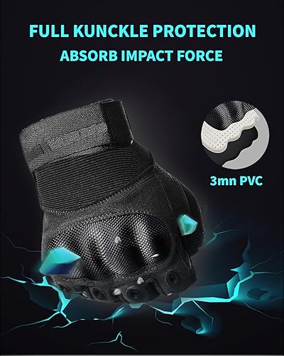 Miniatura 9 de Liovoras - Guantes tácticos para hombre, guantes de tiro rígidos, protección de nudillos, palma de cuero, guantes de motocicleta para equitación,