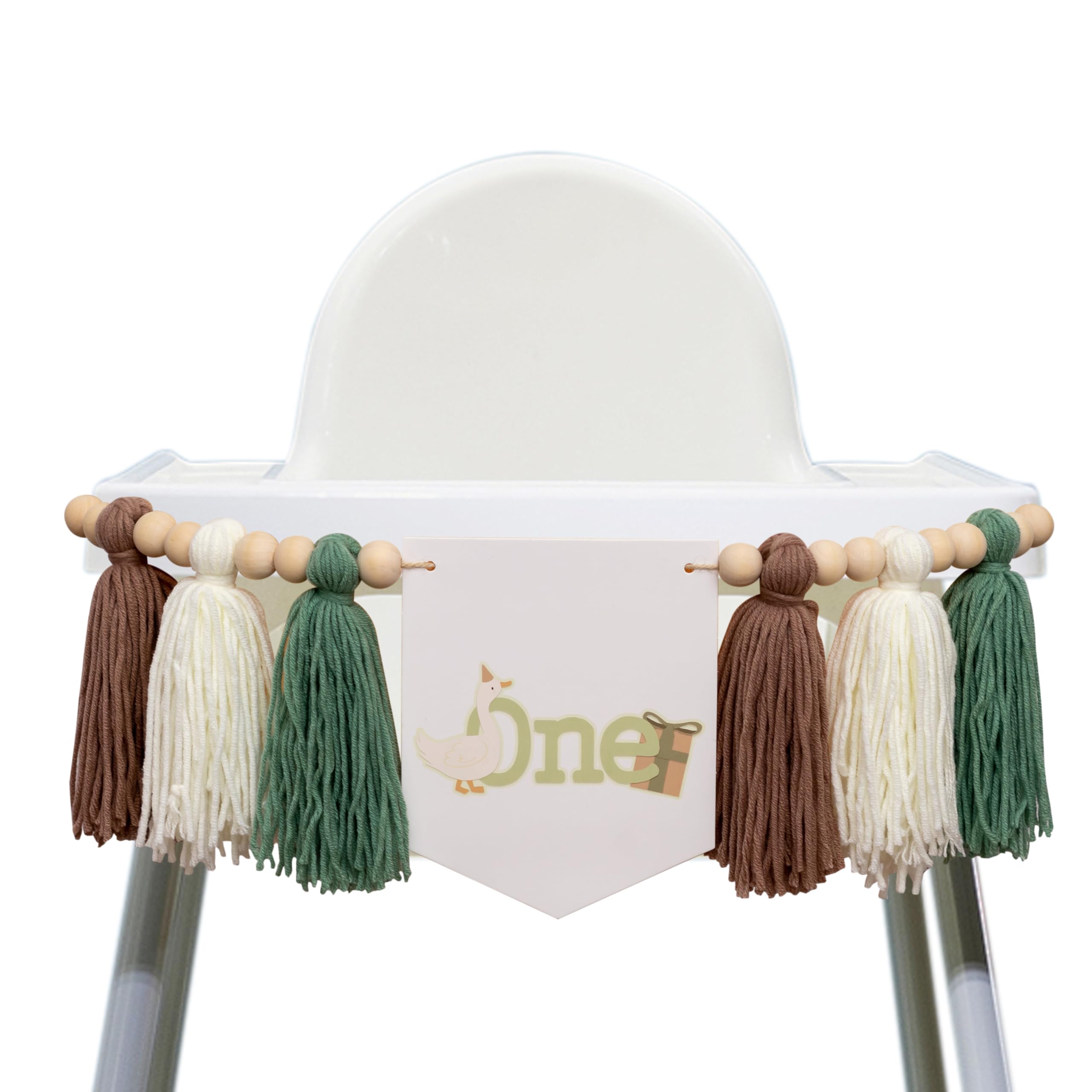 GIOGUK Silly Goose One High Chair Banner - First Birthday Party Decoration Supplies, Farm Animal Theme Tassel Banner, Anniversary Photo Background