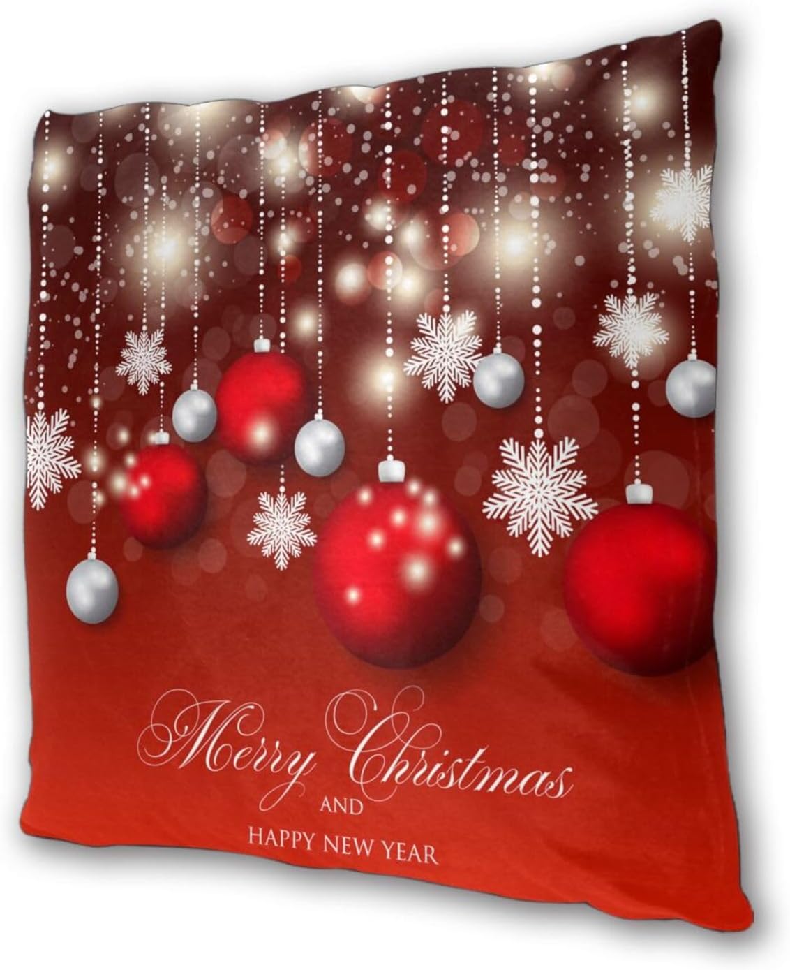 Pillow Covers Christmas Red Snowflake Ball Set of 2 Pillowcases Square Cushion Cover Throw Pillows Case Decorative for Sofa Couch Home Bedroom Chair Car Indoor Outdoor 18x18 Inches