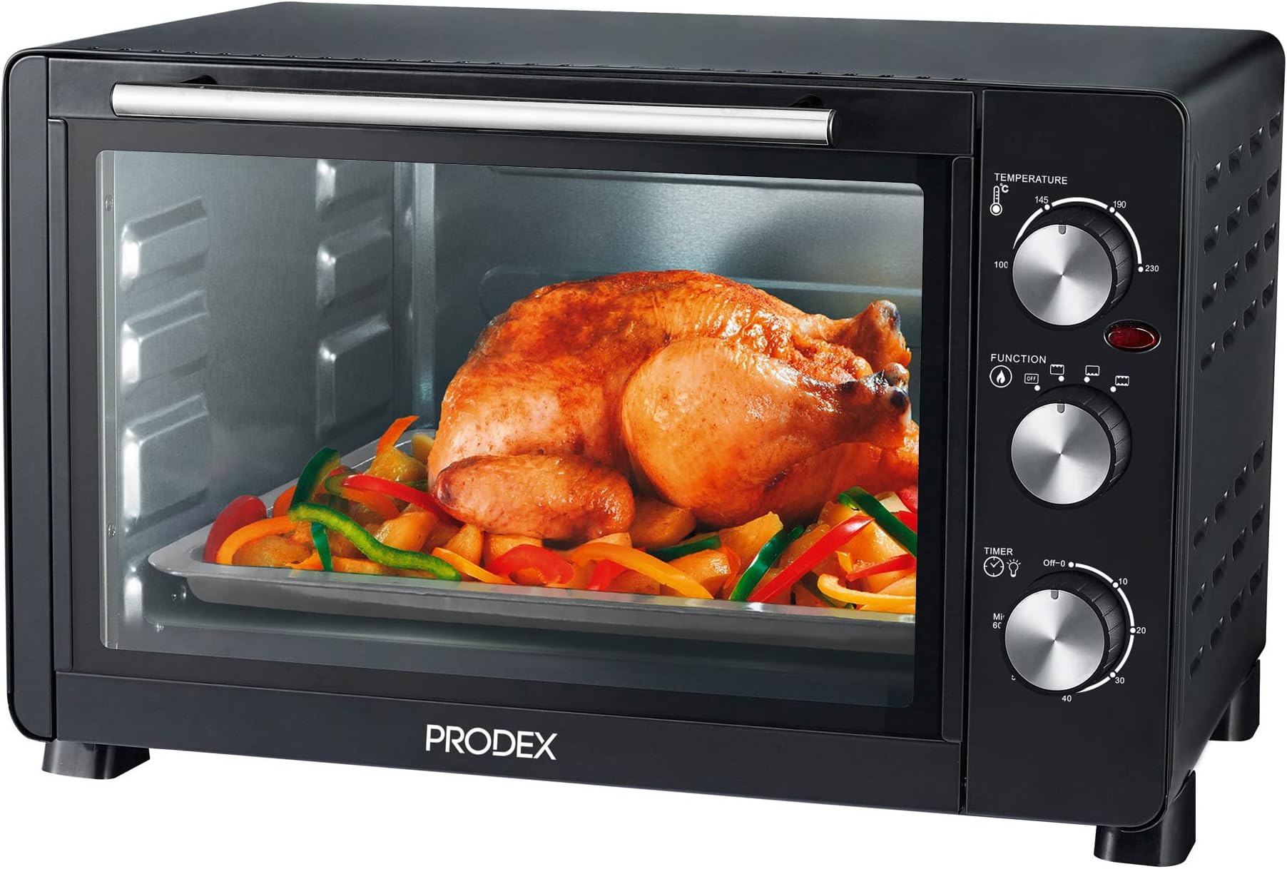 Prodex PX7030B 30 Litre Tabletop Mini Oven, 1500W Electric Cooker & Grill, Ideal for Roasting, Baking, Grilling & Reheating, Temperature Range: 100-230°C, Internal Light, Black