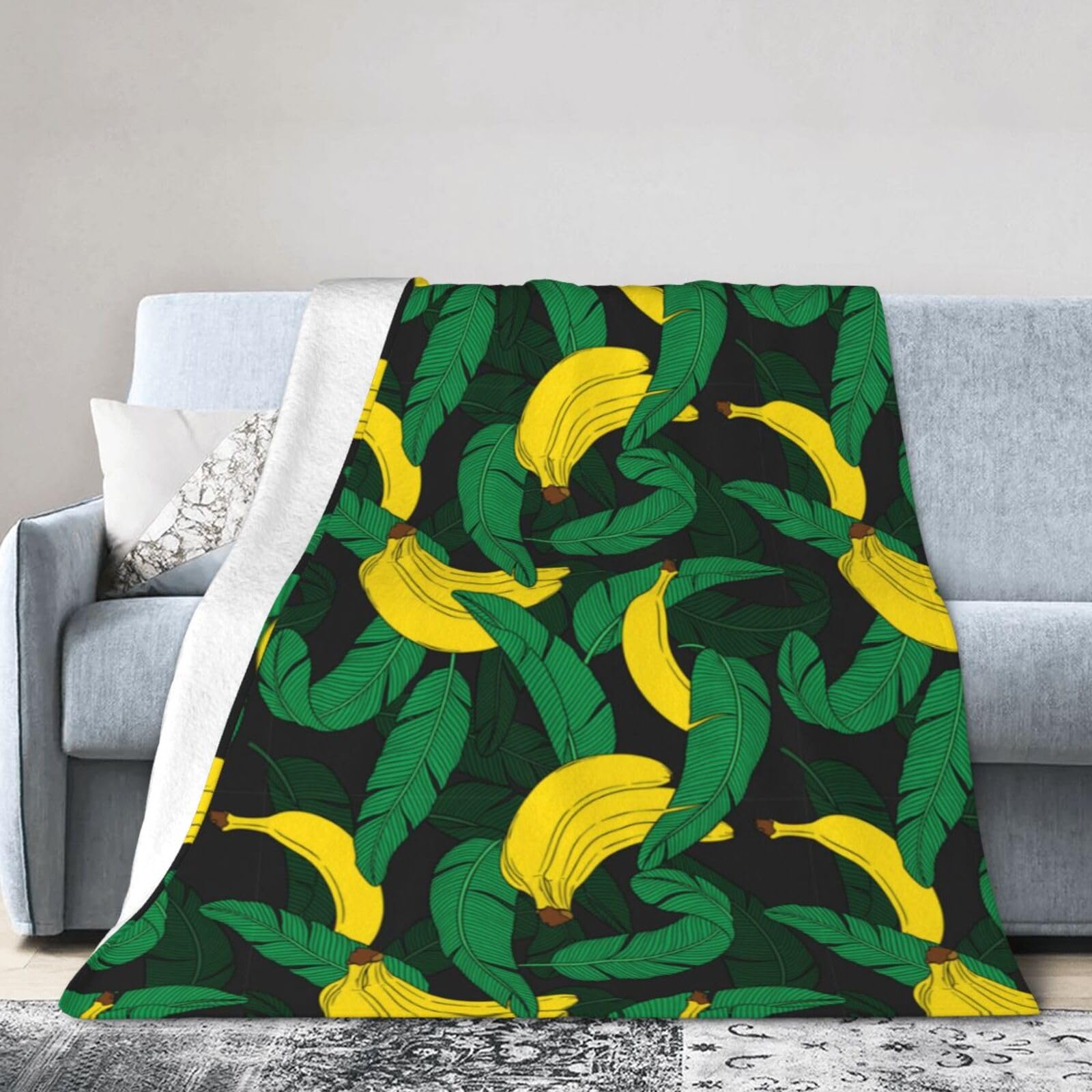 Noble Ren Tropical Style Banana Palm Leaves Ultra-Soft Micro Fleece Blanket Winter Warm Soft Lannel Fleece Throw Blanket For Couch Sofa Bed 40"X30"